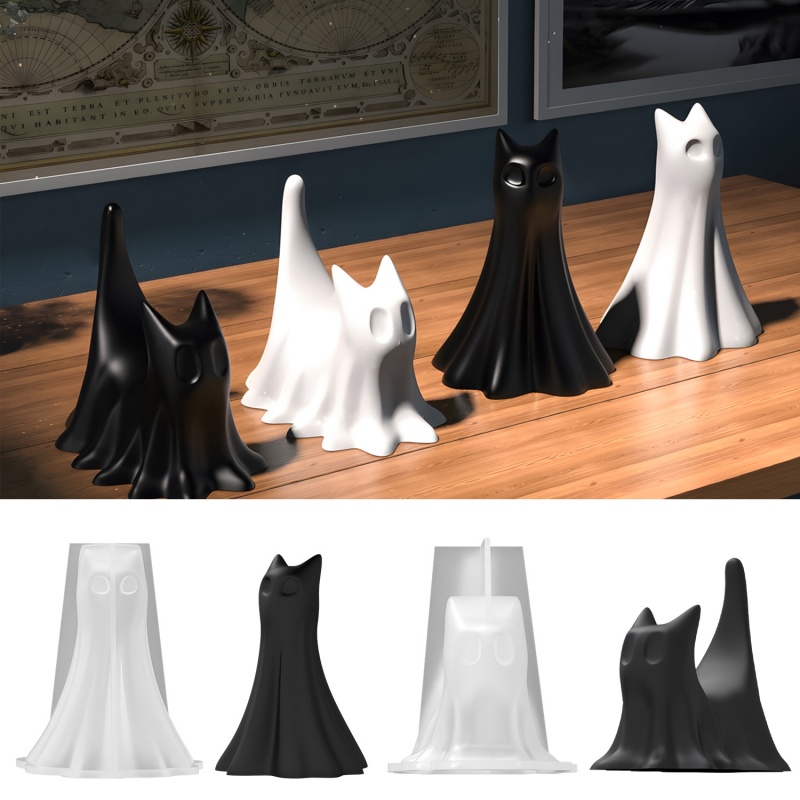 Candle Making Design - Gatto fantasma Halloween Ornamento da tavolo
